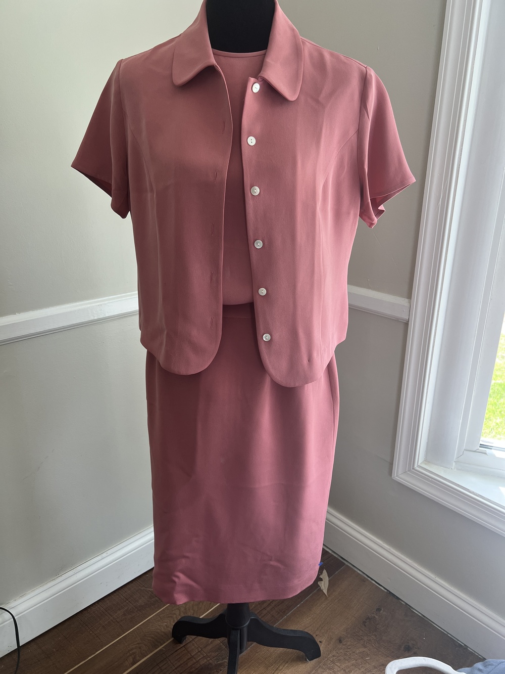 Talbots Women's Skirt Suit Set Rose Pink Size 10 Pure Silk 3-Piece Vintage Style